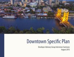This is a cover photo of the DAG summary of findings. It has the title and date of the report and shows an aerial shot of the I street bridge and the river along with downtown building in the top corner of the picture.