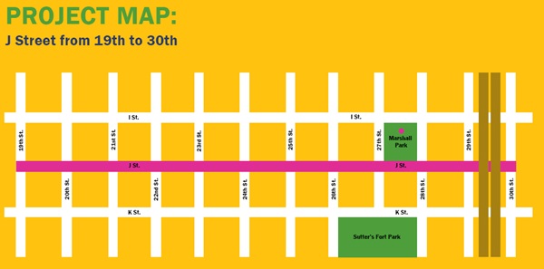 J Street Safety Project Map 19th to 30th Streets