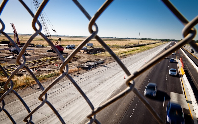 I-5 Freeway next to construction, Cosumnes River Blvd Extension Project