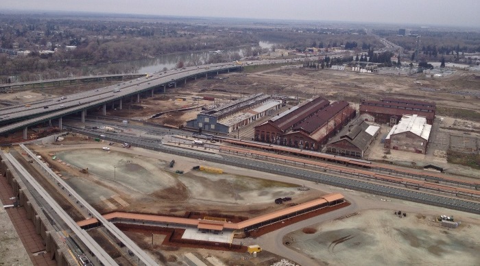 Aerial image of Railyards near Sacramento Valley Station