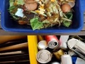 Container of food waste and container of mixed recyclables such as aluminum cans and hard plastics