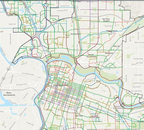 Sacramento screenshot of planned bikeways