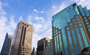 Downtown Sacramento buildings with clouds