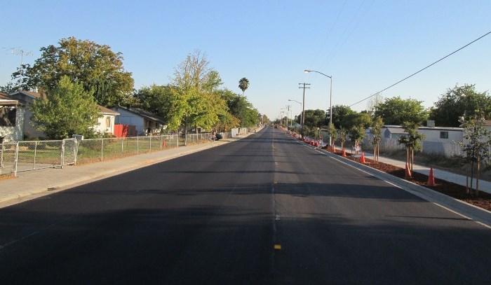 Newly paved streets and addition of street landscape and sidewalks