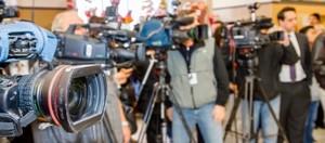 Video cameras setup by media at an event