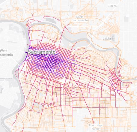 Map of shared rideable activity in Sacramento