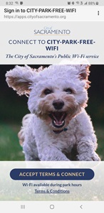 City of Sacramento Parks Wi-Fi Splash Page